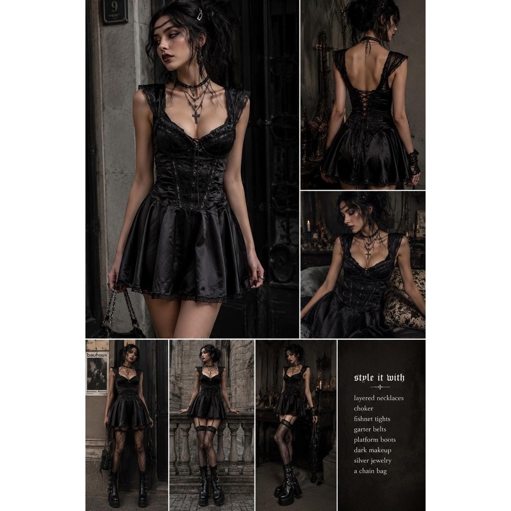 Y2K Gothic Black Corset Dress Dark Romance Fantasy Cosplay Festival  Alternative - Picture 3 of 7